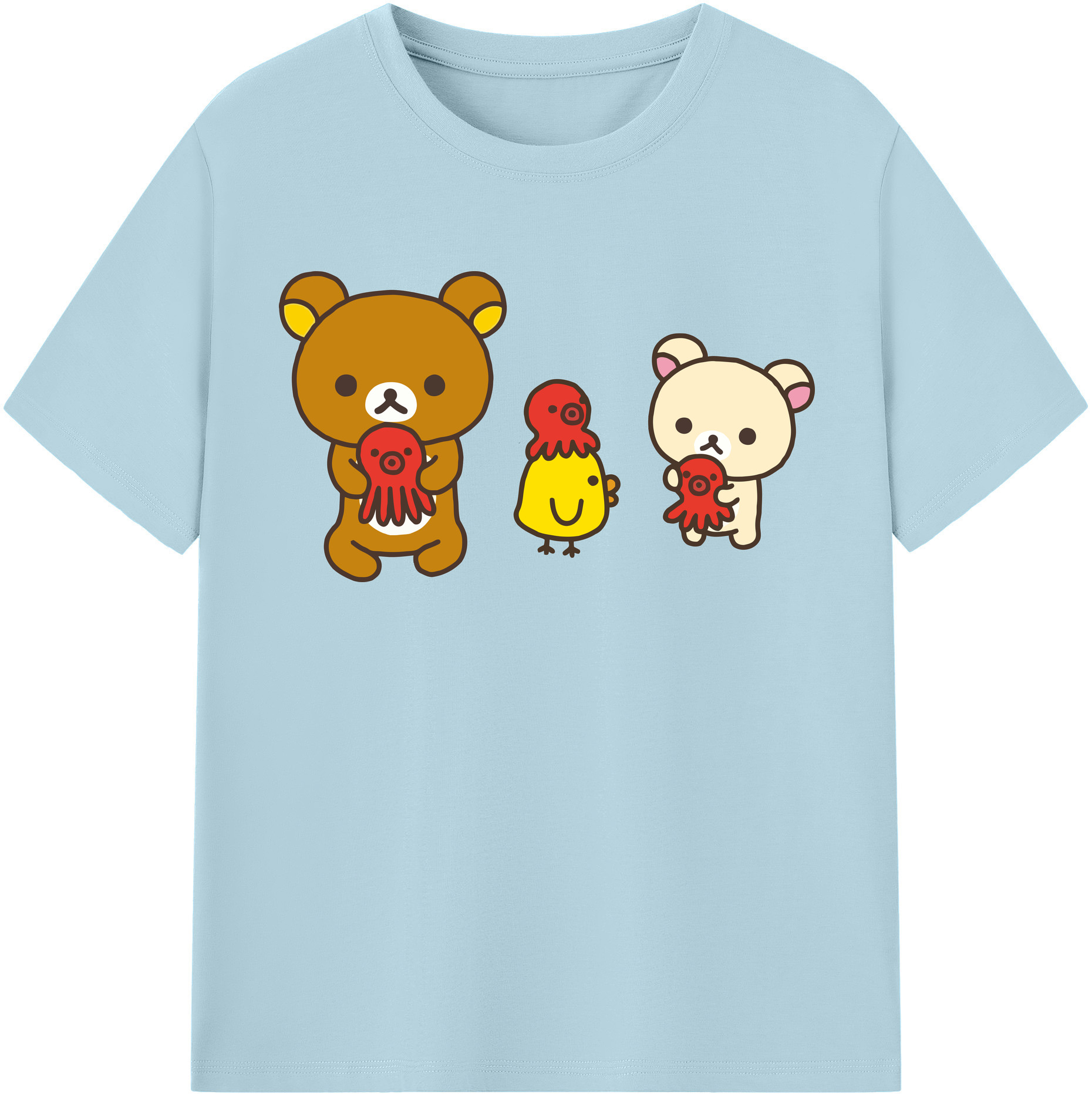 （画像用） リラックマ リラックマ キイロイトリ Rilakkuma Korilakkuma Kiiroitori 綿100％半袖Tシャツ（フロントプリント）